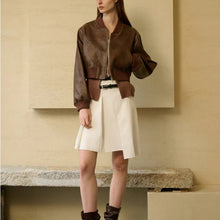 Load image into Gallery viewer, Stylish Zippered Leather Jacket With A Retro Biker-inspired Design And Long Sleeves