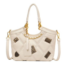 Load image into Gallery viewer, Diamond-Pattern Badge Shoulder Crossbody Bag for Women - PU Leather Bucket Bag with Chain Strap