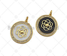 Load image into Gallery viewer, Colorful Enamel Pave Rose Flower On Round Coin Pendant/Charm, Sku#L439