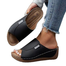 Load image into Gallery viewer, Women's Plus Size Chunky Sole Open Toe Slippers – Casual PU Slides