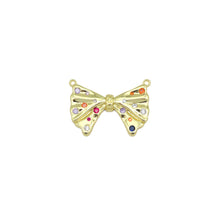 Load image into Gallery viewer, Colorful CZ Gold Bow knot connector Charm Pendant, Sku#LK1082