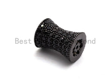 Load image into Gallery viewer, Black CZ Pave On Black Hourglass Spacer Beads, Big Large Hole Spacer Beads, Cubic Zirconia Drum Barrel Space Beads, 10x13mm, SKU#C89