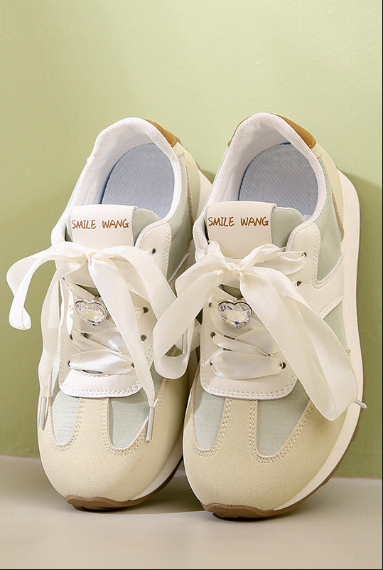 Women's Breathable Non-Slip Casual Sneakers | Lace-Up Sporty Comfort Shoes | Pink Beige Green