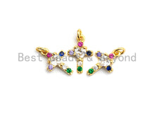 Load image into Gallery viewer, CZ Colorful Micro Pave Cross With Big CZ Pendant, Cross Shaped Pave Pendant, Gold plated, 9x14mm, Sku#F737