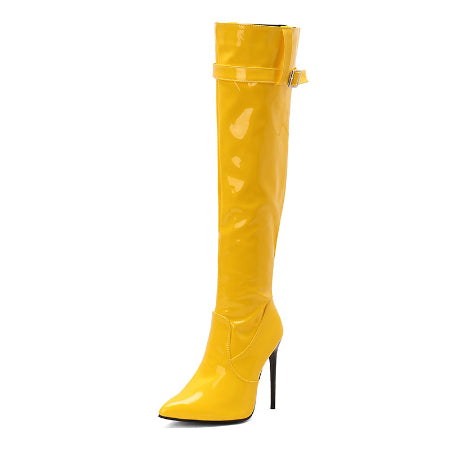 Women's Thigh-High Stiletto Boots - Pointed Toe Over-the-Knee Fashion Boots with Side Zipper
