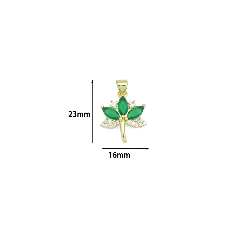 CZ Green Clear Purple Flower Maple Leaf Charm Pendant,Sku#LK1229