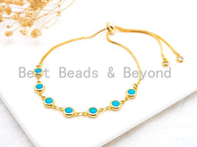 Load image into Gallery viewer, Adjustable Evil Eye Bracelet, Chain bracelet, Link Bracelet, 6mm Turquoise beaded bracelet, Gold Silver Gunmetal Bracelet, SKU#A50