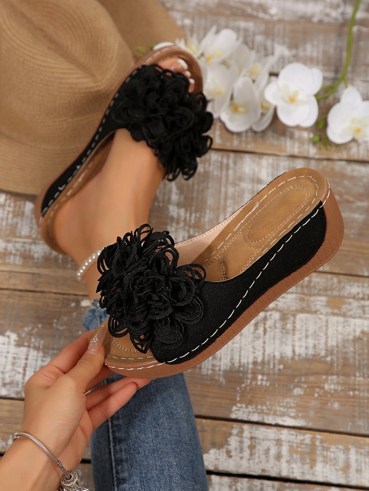 Women's Floral Wedge Sandals | Platform Mule Slides with Adjustable Ankle Strap