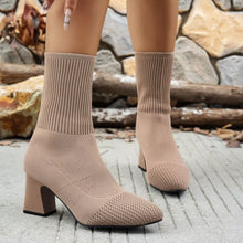 Load image into Gallery viewer, Women's Point Toe Knit Sock Boots | Block Heel Stretch Boots