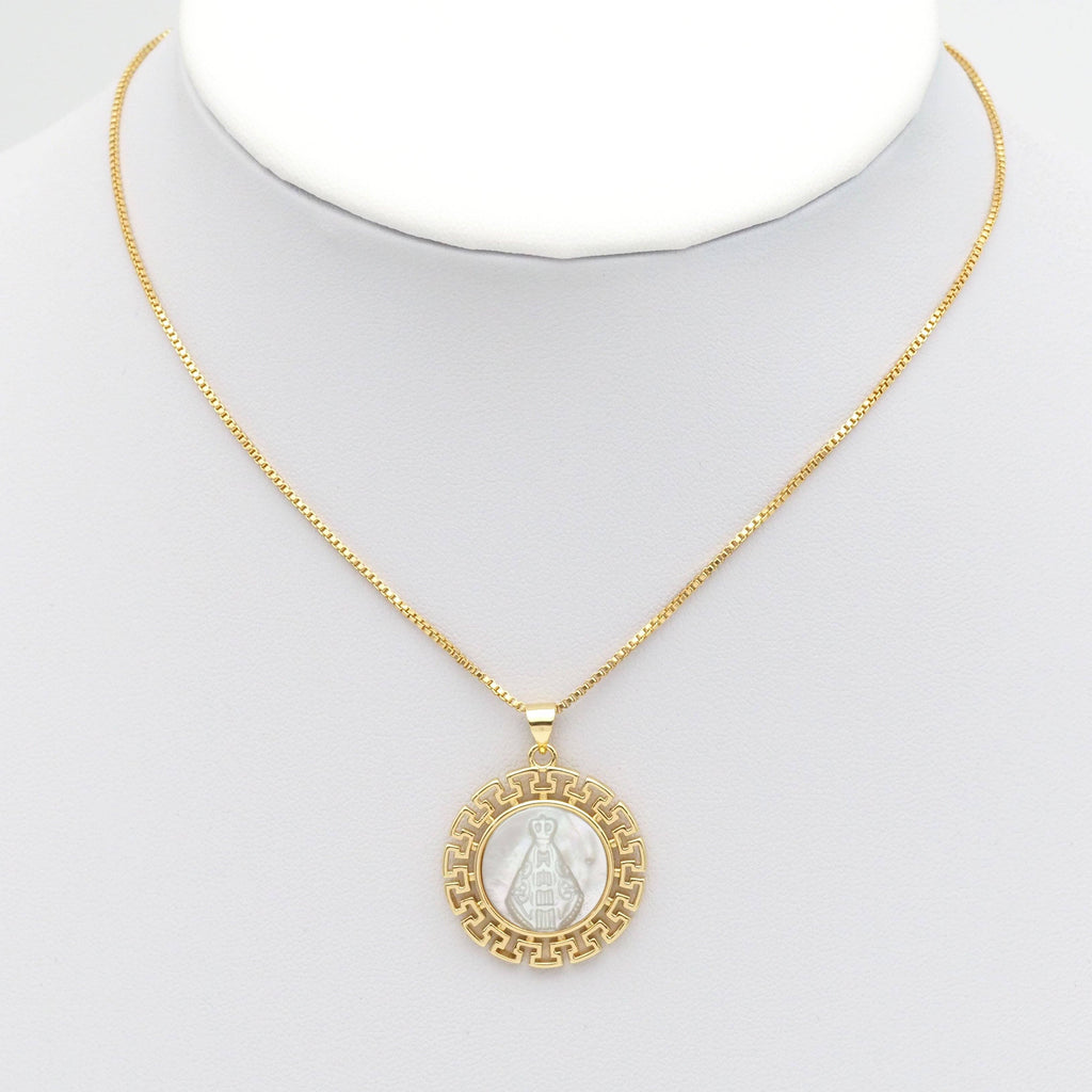 Gold Round Mop Pearl Religous Charm, Sku#LX240