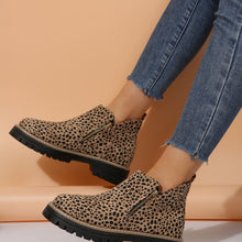 Load image into Gallery viewer, Women's Leopard Print Pointed Toe Ankle Boots - Chunky Low Heel Fashion Boots with Front Zipper
