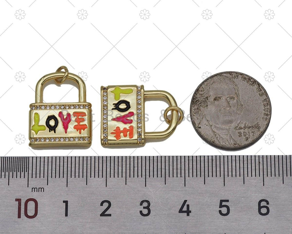 Enamel Love Lock Charm, Sku#L640