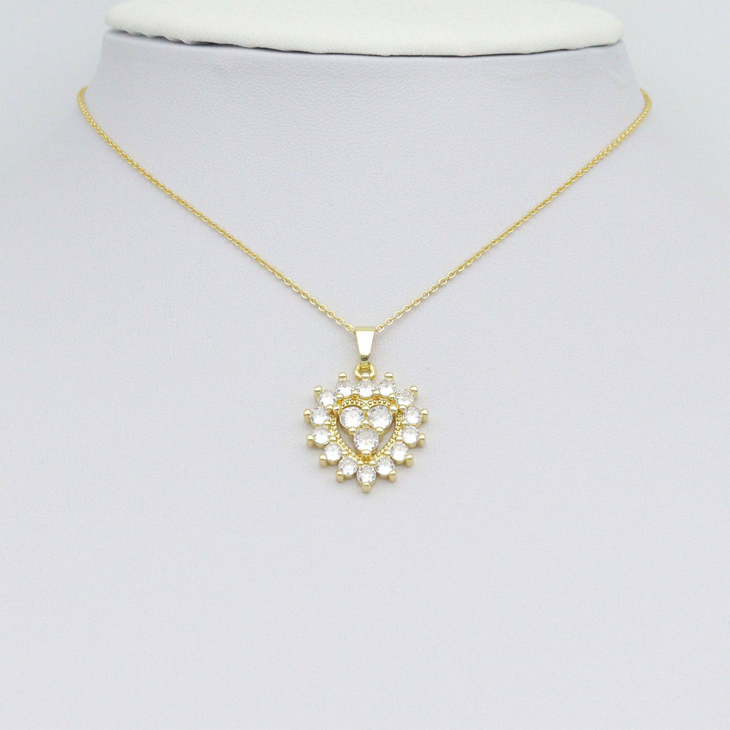 Clear CZ Diamond Around Heart Charm Pendant, Sku#LK1075