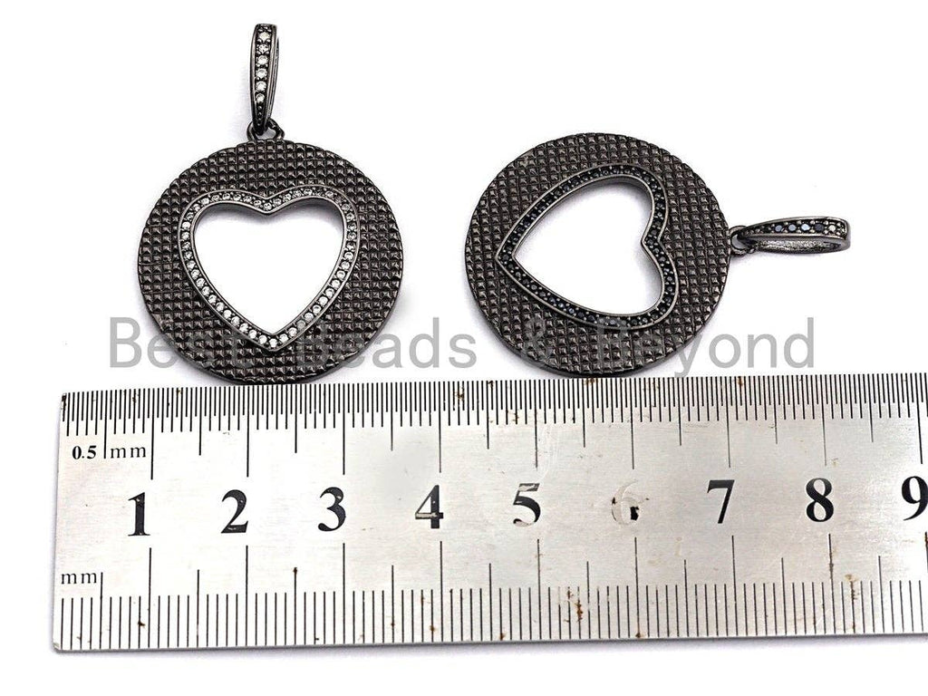 CZ Micro Pave Hollow out Heart Round Shaped Pendant/Charm, Cubic Zirconia Pendant Charm,28x31mm,sku#F910