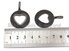 Load image into Gallery viewer, CZ Micro Pave Hollow out Heart Round Shaped Pendant/Charm, Cubic Zirconia Pendant Charm,28x31mm,sku#F910