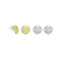 Load image into Gallery viewer, Clear CZ Round Checkboard Stud Earrings, Sku#A372