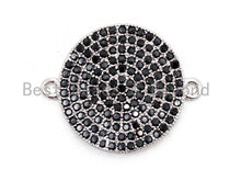 Load image into Gallery viewer, Black CZ Micro Pave Round Disc Connector, Cubic Zirconia Space Connector, Bracelet Necklace Findings, 16x19mm, 1pc,SKU#A85