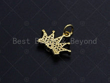 Load image into Gallery viewer, 18K Gold Micro CZ Pave Crown Pendant, Gold Crown Charm,  Crown Beads, Jewelry Findings, 16x13mm,sku#LK38