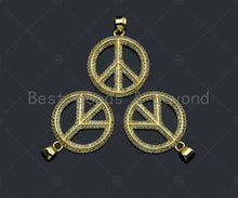 Load image into Gallery viewer, 18k Dainty Gold Peace Sign on Round Ring Shape Charms, Dainty Charms, Gold Pendant, Round Ring Necklace Charms, 20x23mm, Sku#LK175