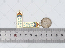 Load image into Gallery viewer, Enamel Rainbow and Rain On Rectangle Shape Pendant, 18K Gold Filled Rianbow Charm, Necklace Bracelet Charm Pendant,11x32mm, Sku#L634