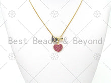 Load image into Gallery viewer, Colorful CZ Micro Pave Love Word With Fuchsia CZ Heart Shape Pendant,18K Gold Filled Love Charm,Necklace Bracelet Pendant,19x28mm,Sku#LK398