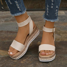 Load image into Gallery viewer, Women's Buckle Strap Hemp Wedge Platform Sandals | Open-Toe Summer Peep-Toe Shoes