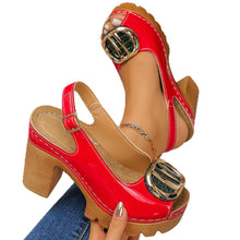 Load image into Gallery viewer, Women's Chunky Heel Peep-Toe Sandals | Buckle PU Summer Heels