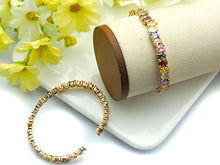 Load image into Gallery viewer, Colorful CZ Micro Pave Bangle Bracelet, Cubic Zirconia Gold Bracelet, Thin Cuff Bracelet, Stacking Cuff, 8x46x53mm,sku#X29
