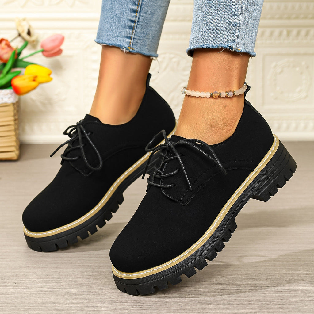 Plus-Size Women's Chunky Heel Lace-Up Business Casual Shoes | Round Toe PU Leather