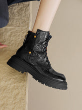 Load image into Gallery viewer, Women's Chunky Sole Lace-Up Ankle Boots - Warm Winter Faux Leather Boots with Tassel Detail