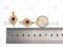 Load image into Gallery viewer, Big Fuchsia CZ Micro Pave Sunflower Shape Pendant, 18K Gold Filled Flower Charm, Big CZ Pave Pendant,17x24mm, Sku#LK373