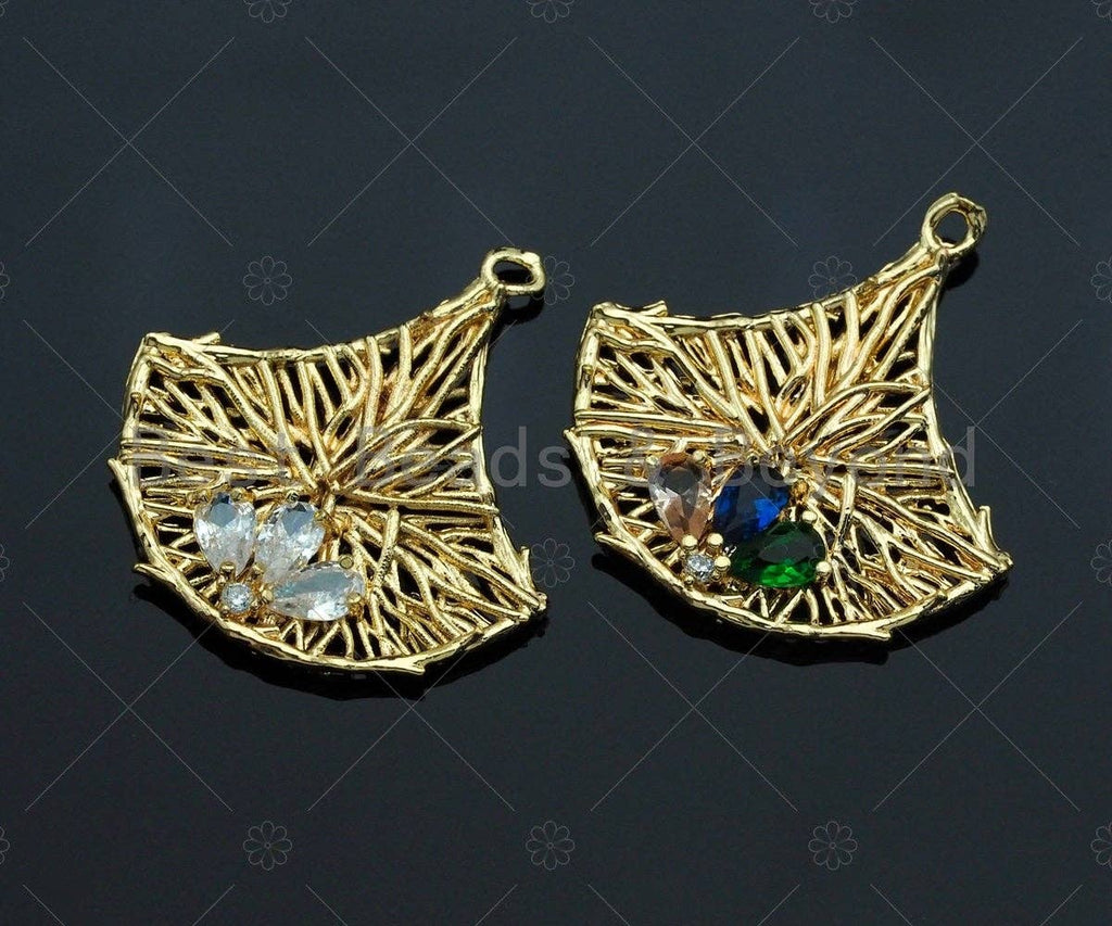Filigree Gold Lacy Charm with Gemstone, Star/oval/Round/Fan Shape Brushed Gold Twisted Wire Charm for Earrings necklace making, sku#CP12
