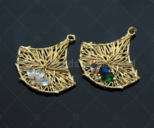 Load image into Gallery viewer, Filigree Gold Lacy Charm with Gemstone, Star/oval/Round/Fan Shape Brushed Gold Twisted Wire Charm for Earrings necklace making, sku#CP12