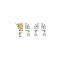 Load image into Gallery viewer, Gold Clear CZ Teardrop Stud Earrings, Sku#A285