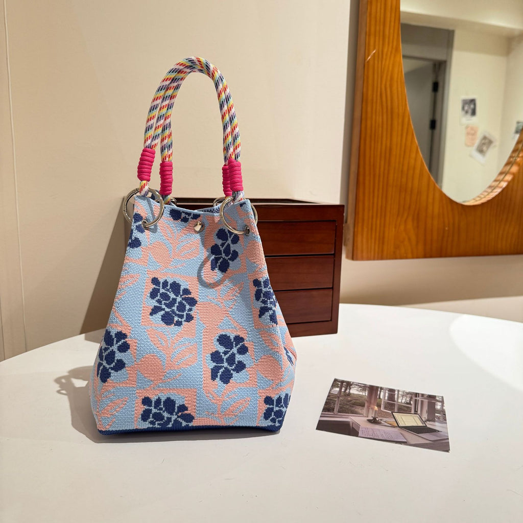 Women's Knitted Tote Bag - Large Capacity Magnetic Closure Bucket Bag