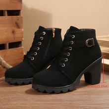 Load image into Gallery viewer, Women's Cross-Tie Chunky-Heel Ankle Boots | Block Heel Lace-Up Booties