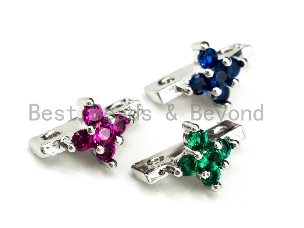 CZ Micro Pave Spacer Beads for Double Strand Necklace Bracelet, Fuchsia/Blue/Green Cubic Zirconia Space Beads, 7x11mm, sku#N41