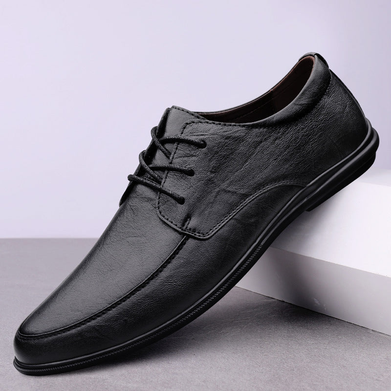 Men's Casual Leather Shoes – Lace-Up Round Toe Soft Sole Comfort Loafer | Black, Coffee, Tan
