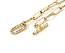 Load image into Gallery viewer, Paperclip Chain Necklace Bracelet with CZ Toggle