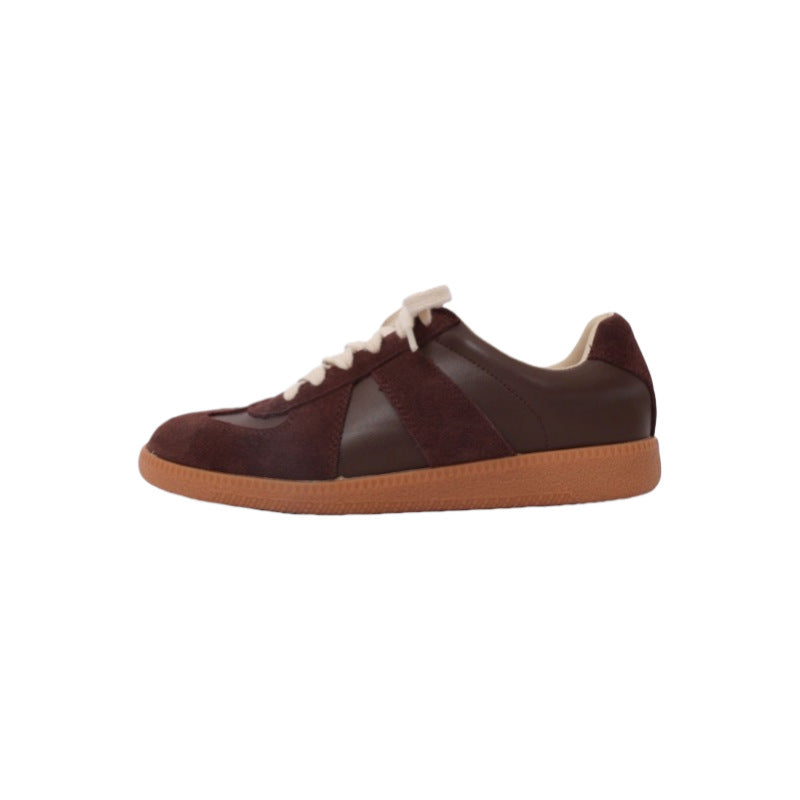Women's Korean Retro Patchwork Lace-Up Flat Shoes - Round Toe Casual Leather Flats