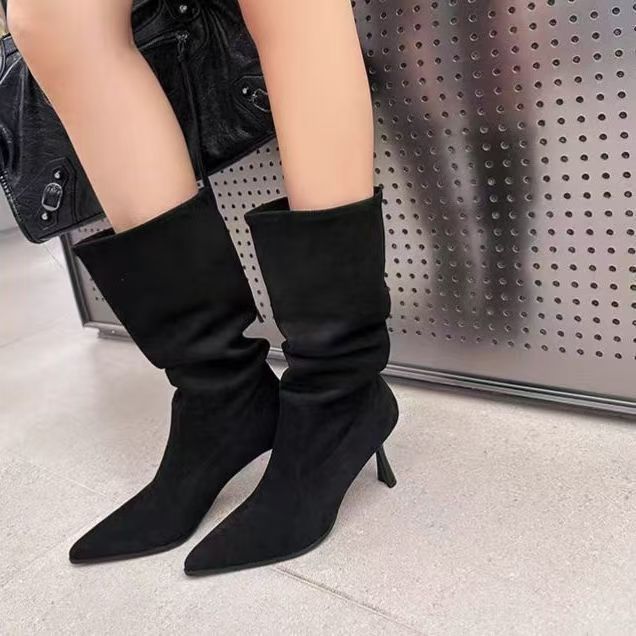 Women's Cuffed Buckle Mid-Calf Boots – PU Leather Round Toe Non-Slip Boots
