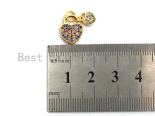 Load image into Gallery viewer, CZ Colorful Micro Pave Big heart Small Heart Lock Pendant, Heart Shaped Pave Pendant, Gold plated, 10x13mm, Sku#F825C