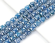 Load image into Gallery viewer, Natural Blue Evil Eye Tibetan Agate, 12x16mm Barrel Beads, Sku#U1478