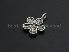 Load image into Gallery viewer, Antique Silver CZ Micro Pave Flower Pendant, Antique Silver Tone, Cubic Zirconia Pave Daisy Flower Charm Pendant, 24x26mm,sku#F1031