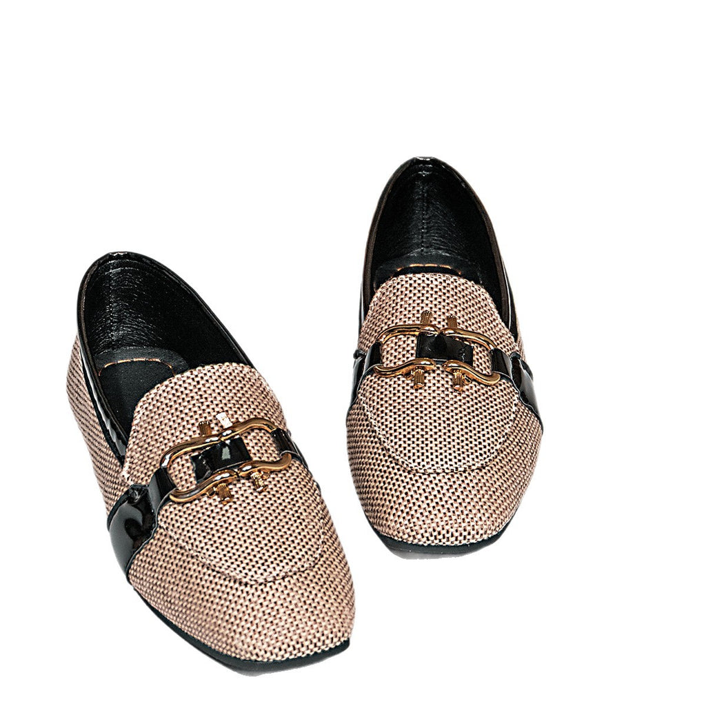 Square Toe Metal Buckle Slip-On Flat Shoes