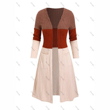 Load image into Gallery viewer, Womens Plus-Size Fashionable Casual Contrasting Color Long-Sleeve Cardigan Long Coat