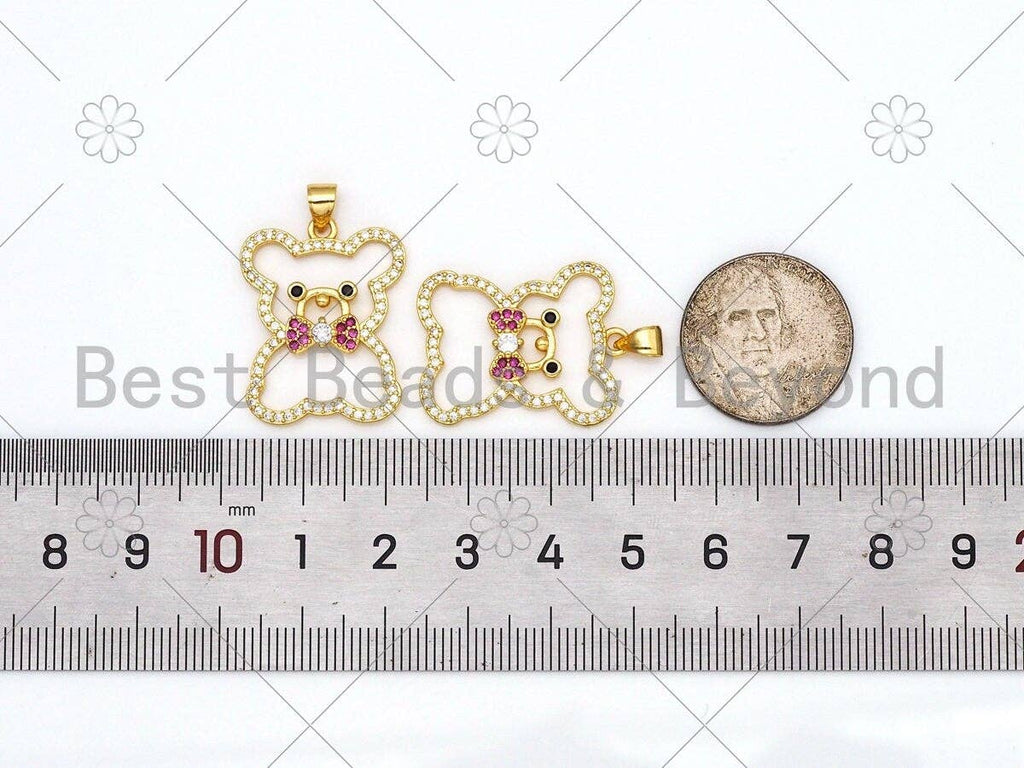 Colorful CZ Micro Pave Teddy Bear Shape Pendant, 18k Gold Filled Teddy Bear Charm, Necklace Bracelet Charm Pendant, 26x20mm, Sku#LK433