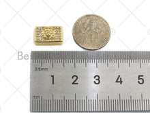 Load image into Gallery viewer, CZ Large Hole Embossment Lion Head Spacer Micro Pave Beads, Cubic Zirconia Cuboid Space Beads, Men's Bracelet Findings, 13x7mm, SKU#LD07