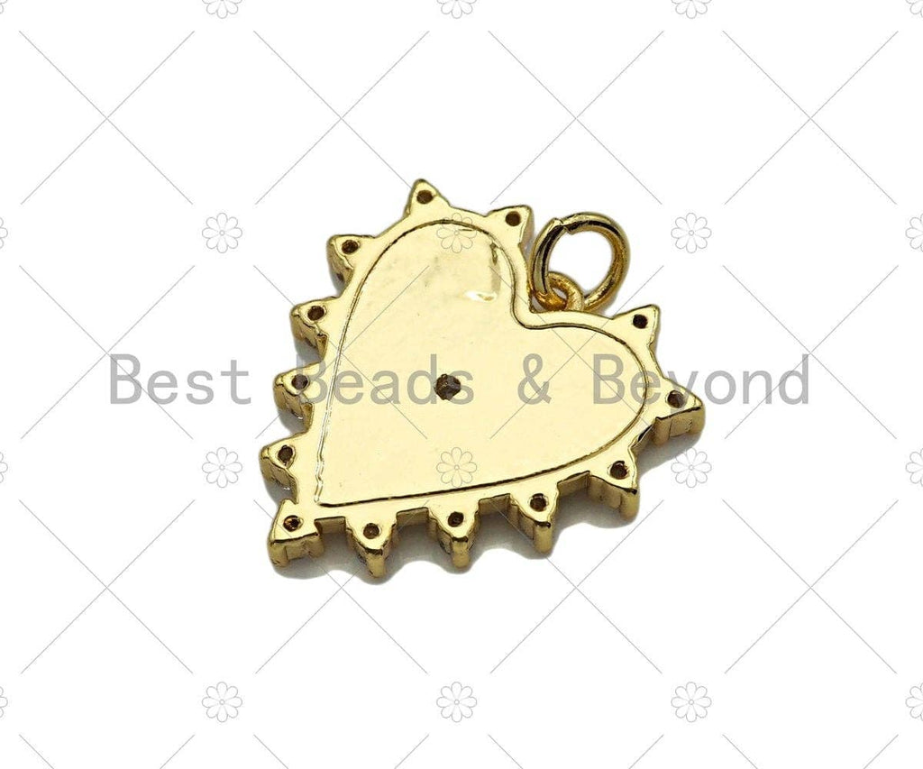 CZ Micro Pave Radial Heart Shape Pendant/Charm,Cubic Zirconia Gold/Silver Charm, Necklace Bracelet Charm Pendant, 19x20mm, Sku#L385