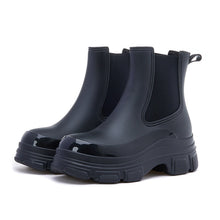 Load image into Gallery viewer, Women's Waterproof Martin Rain Boots | Thick Sole Mid-Calf PVC Boots | Black &amp; Khaki